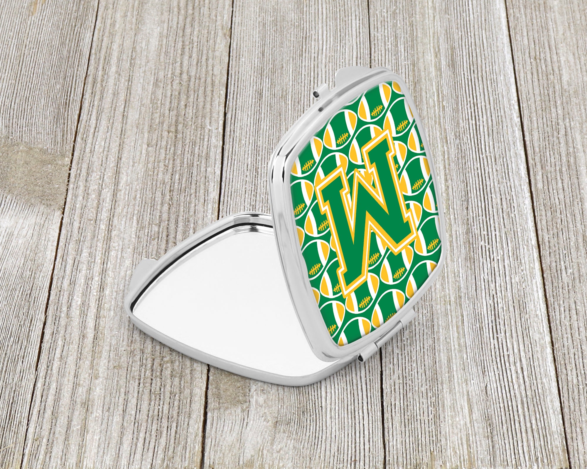 Letter M Football Green and Gold Compact Mirror CJ1069-MSCM  the-store.com.