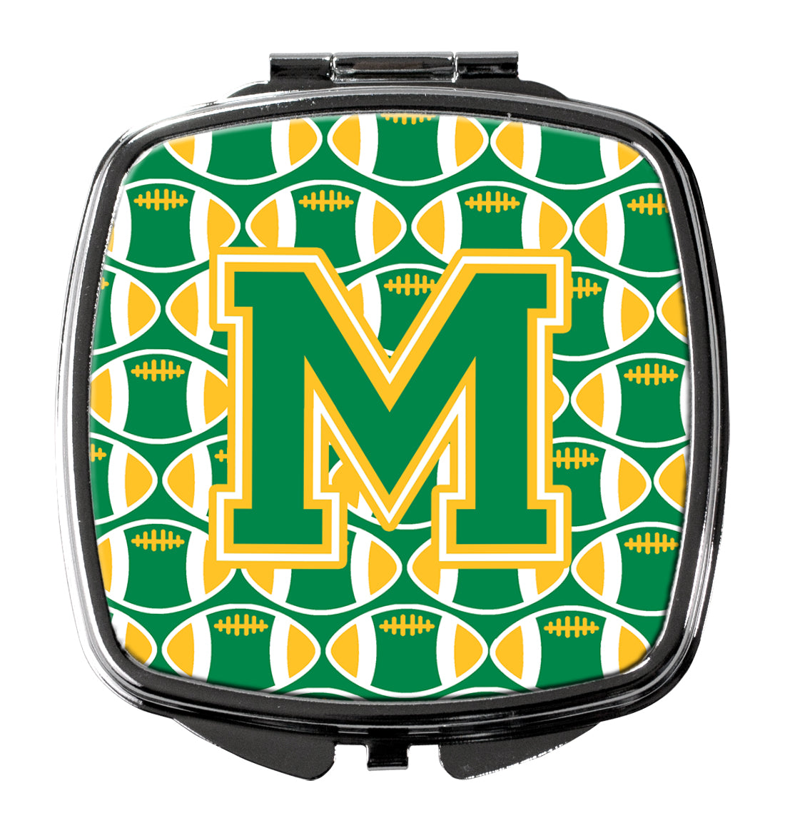 Letter M Football Green and Gold Compact Mirror CJ1069-MSCM  the-store.com.