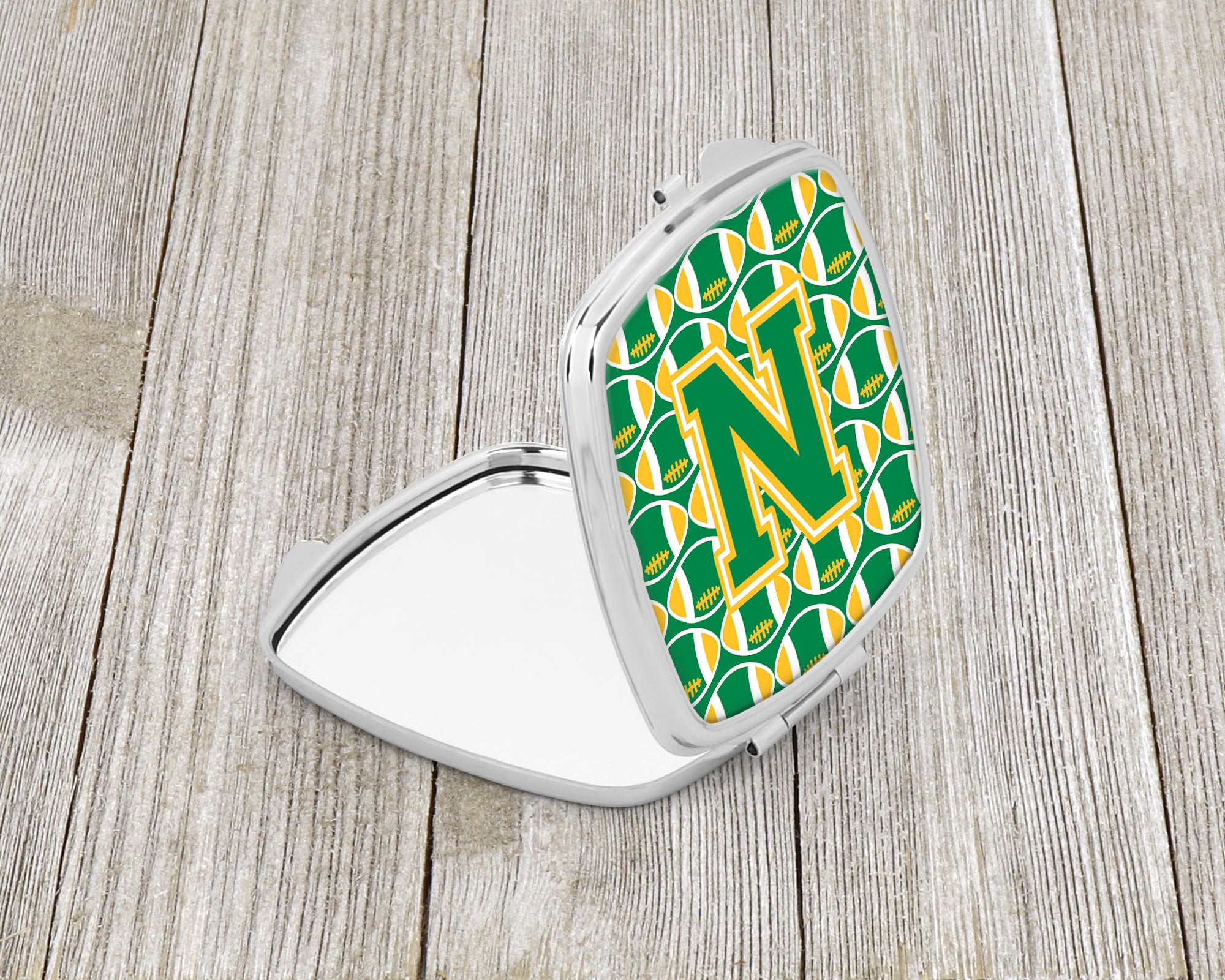 Letter N Football Green and Gold Compact Mirror CJ1069-NSCM  the-store.com.