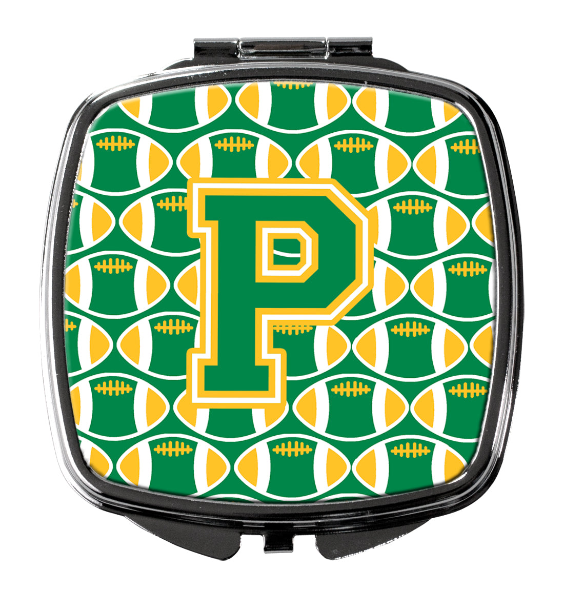 Letter P Football Green and Gold Compact Mirror CJ1069-PSCM  the-store.com.