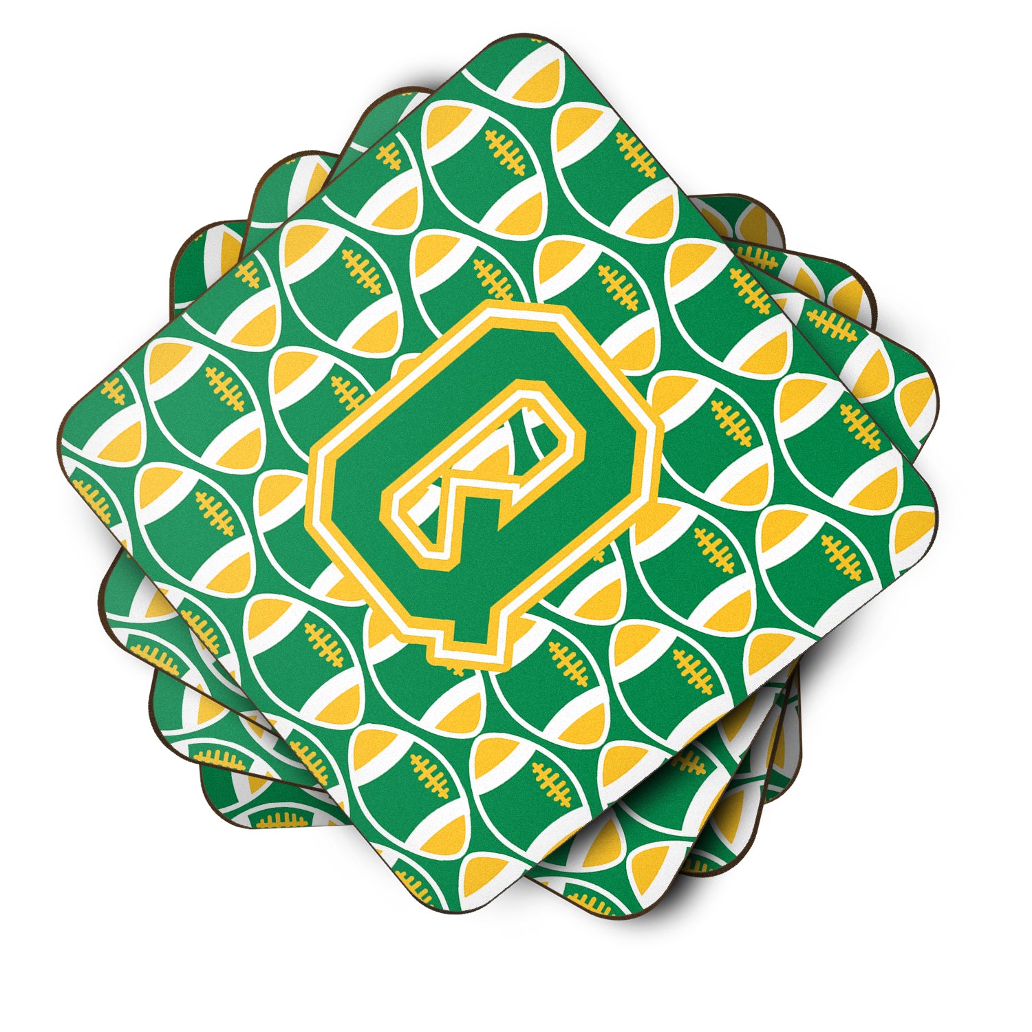 Letter Q Football Green and Gold Foam Coaster Set of 4 CJ1069-QFC - the-store.com