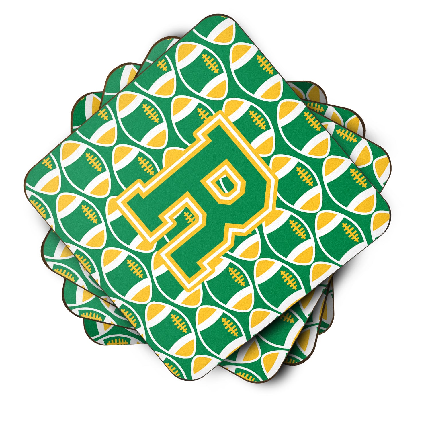 Letter R Football Green and Gold Foam Coaster Set of 4 CJ1069-RFC - the-store.com