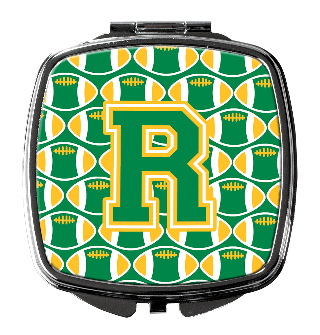 Letter R Football Green and Gold Compact Mirror CJ1069-RSCM  the-store.com.