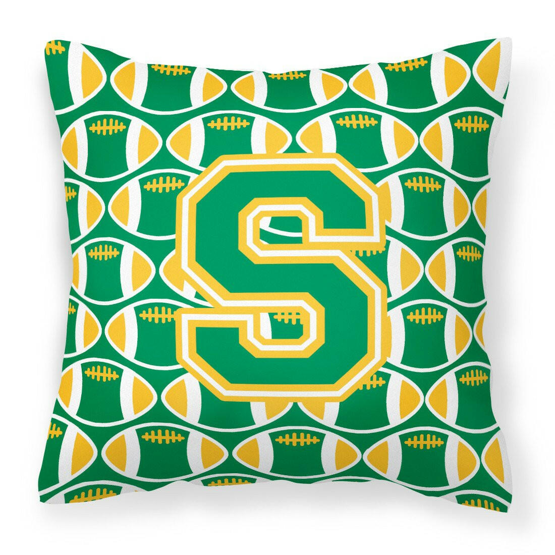 Letter S Football Green and Gold Fabric Decorative Pillow CJ1069-SPW1414 by Caroline's Treasures