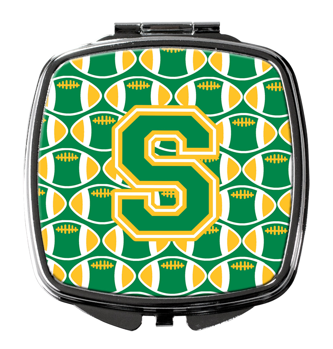 Letter S Football Green and Gold Compact Mirror CJ1069-SSCM  the-store.com.