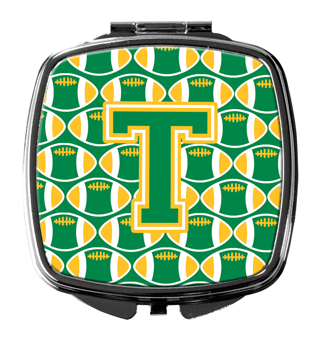 Letter T Football Green and Gold Compact Mirror CJ1069-TSCM  the-store.com.