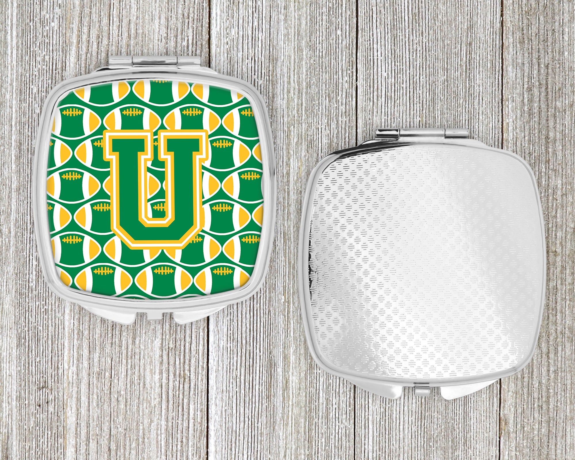 Letter U Football Green and Gold Compact Mirror CJ1069-USCM  the-store.com.