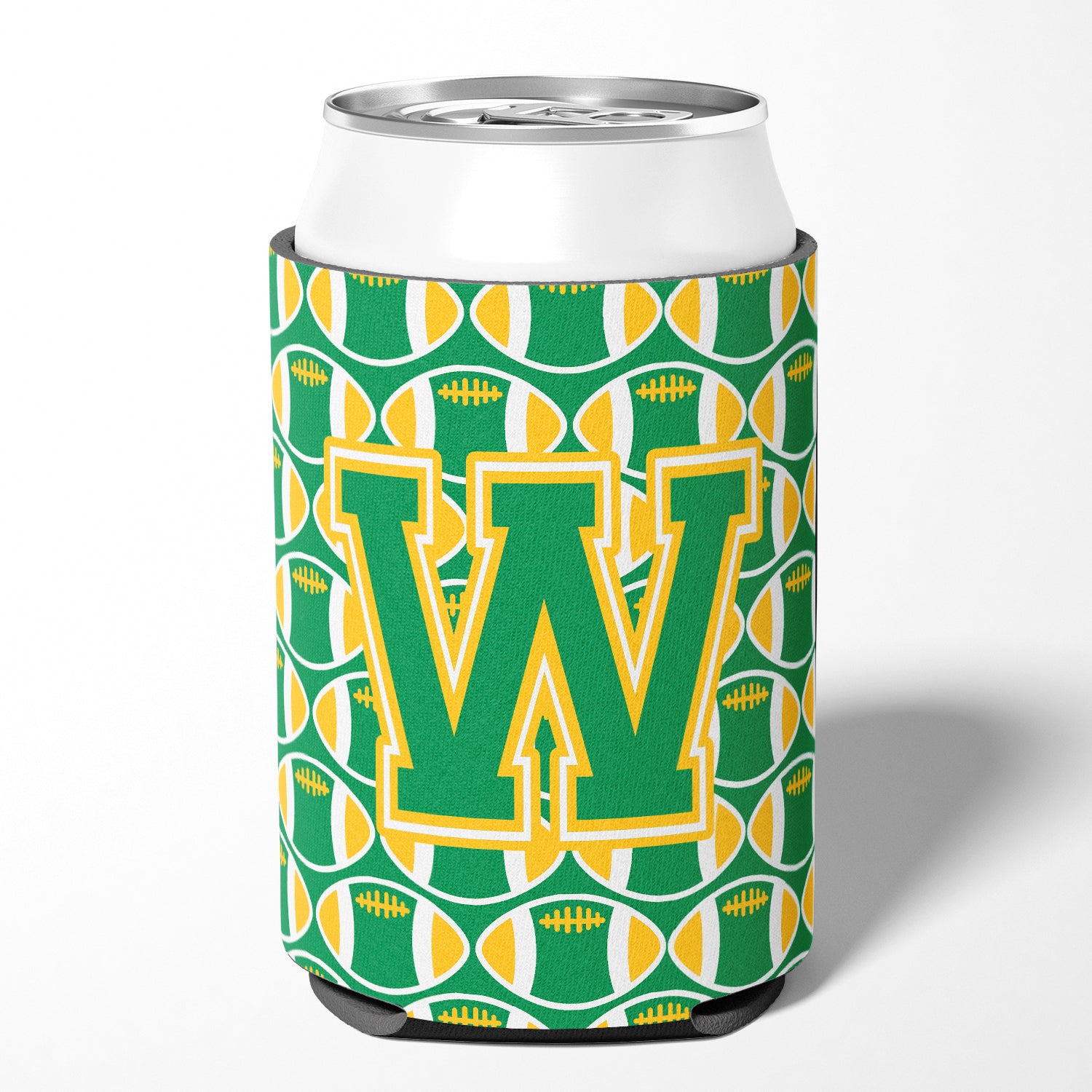 Letter W Football Green and Gold Can or Bottle Hugger CJ1069-WCC.