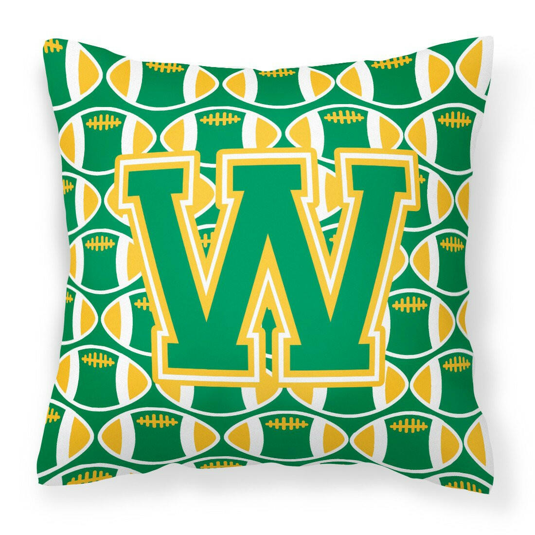 Letter W Football Green and Gold Fabric Decorative Pillow CJ1069-WPW1414 by Caroline's Treasures