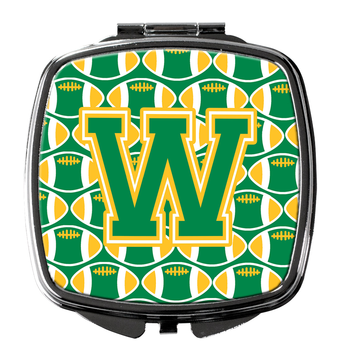 Letter W Football Green and Gold Compact Mirror CJ1069-WSCM  the-store.com.