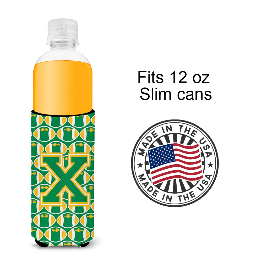 Letter X Football Green and Gold Ultra Beverage Insulators for slim cans CJ1069-XMUK.