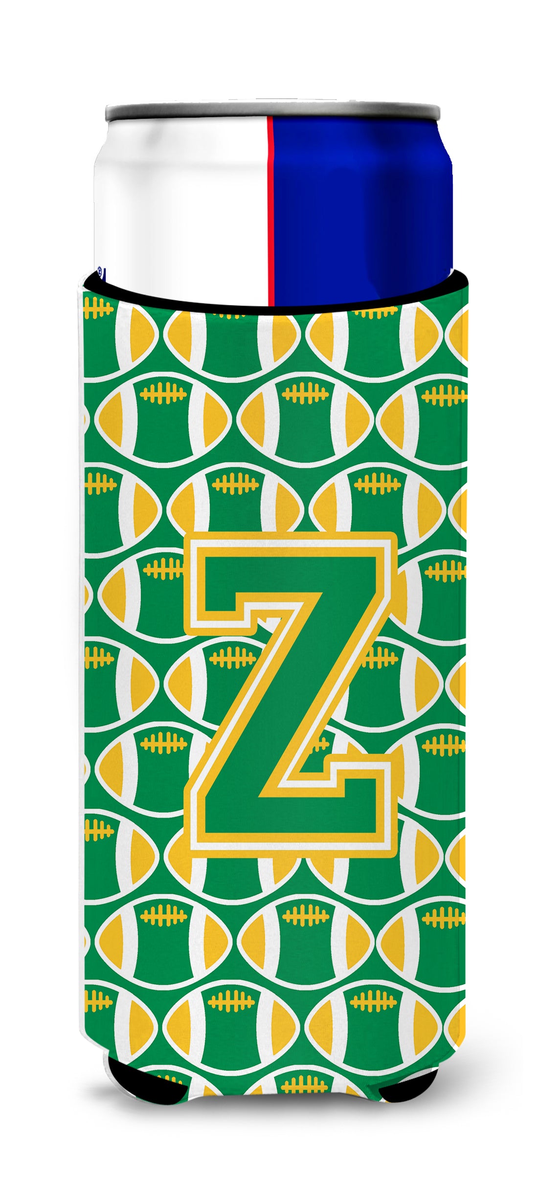 Letter Z Football Green and Gold Ultra Beverage Insulators for slim cans CJ1069-ZMUK.