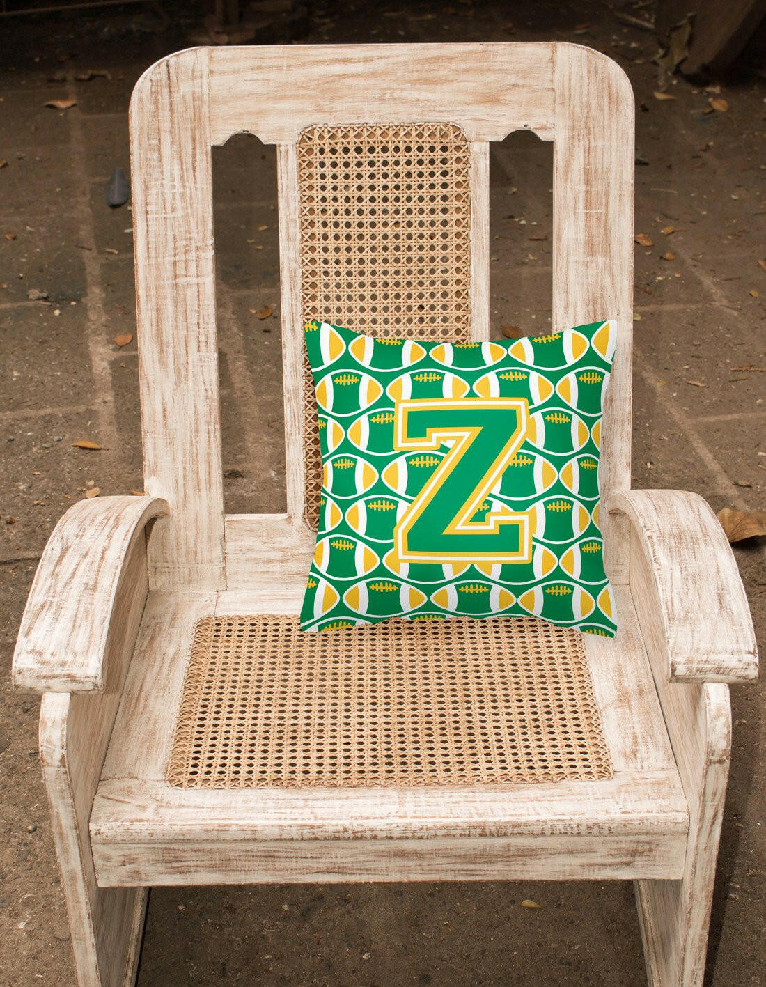 Letter Z Football Green and Gold Fabric Decorative Pillow CJ1069-ZPW1414 by Caroline's Treasures