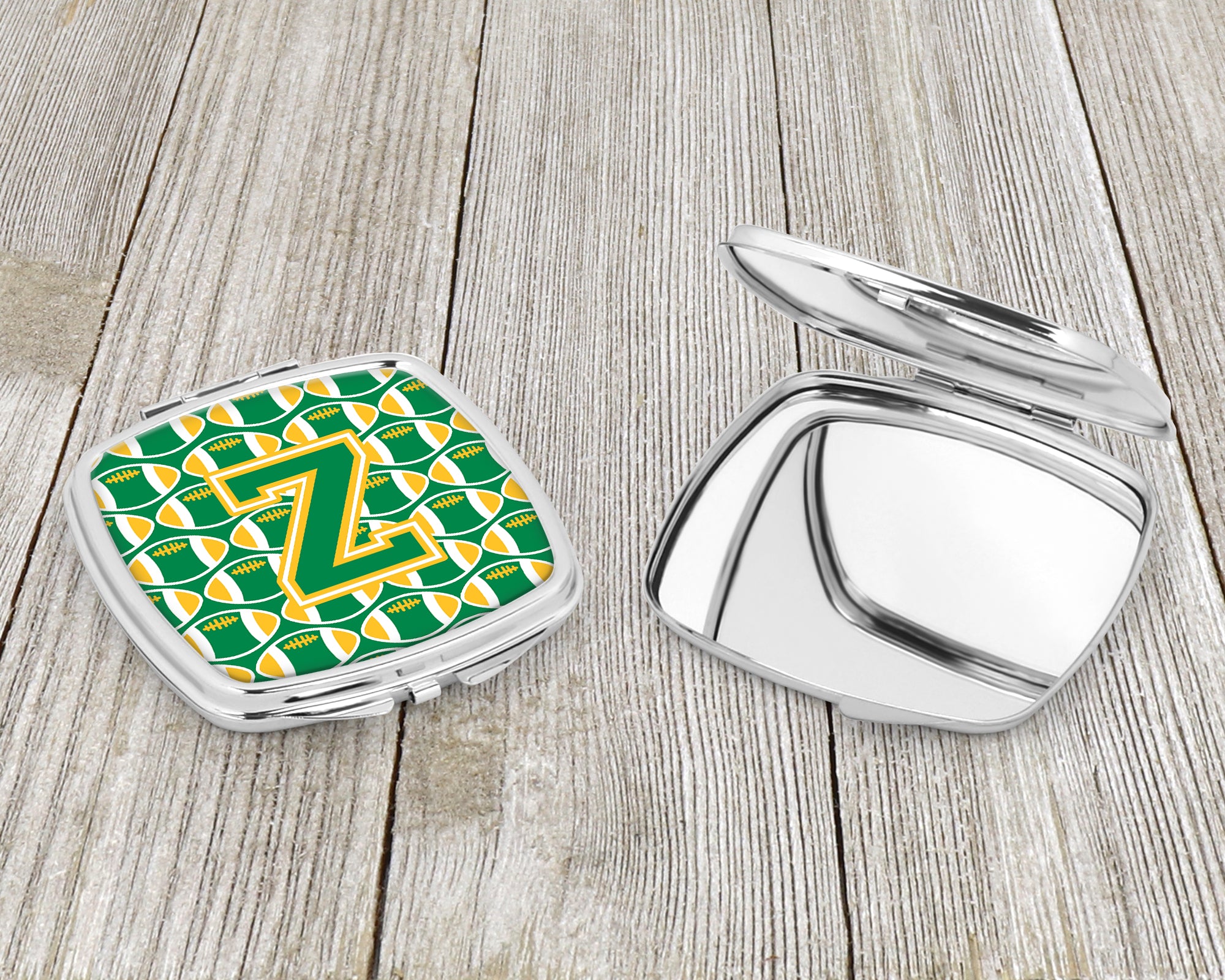 Letter Z Football Green and Gold Compact Mirror CJ1069-ZSCM  the-store.com.