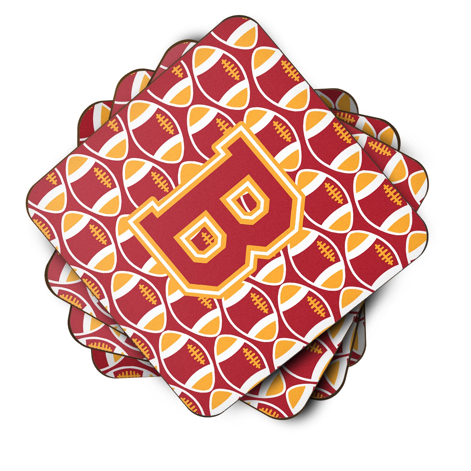 Letter B Football Cardinal and Gold Foam Coaster Set of 4 CJ1070-BFC - the-store.com