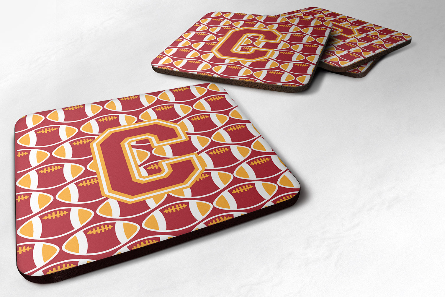 Letter C Football Cardinal and Gold Foam Coaster Set of 4 CJ1070-CFC - the-store.com