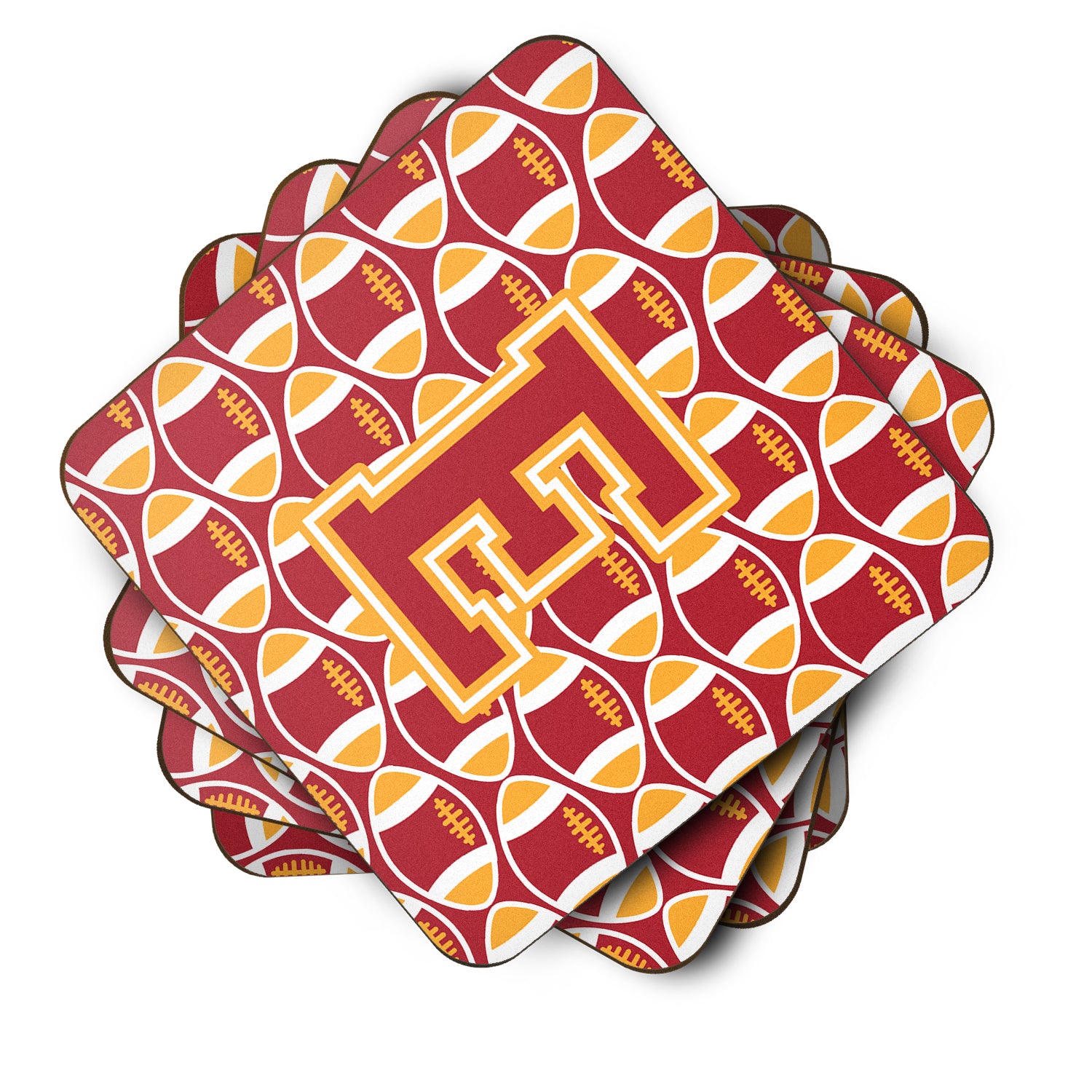 Letter E Football Cardinal and Gold Foam Coaster Set of 4 CJ1070-EFC - the-store.com