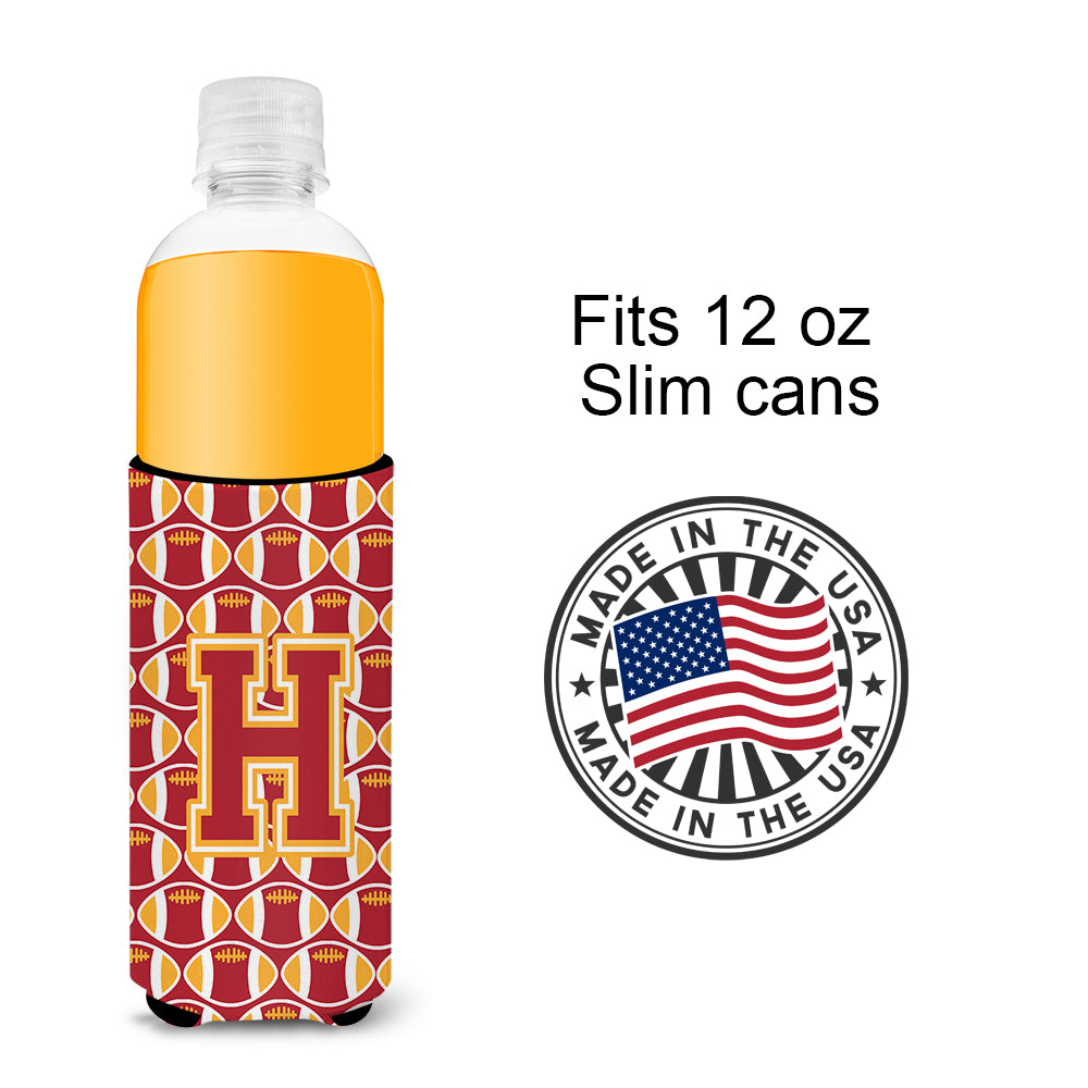 Letter H Football Cardinal and Gold Ultra Beverage Insulators for slim cans CJ1070-HMUK.