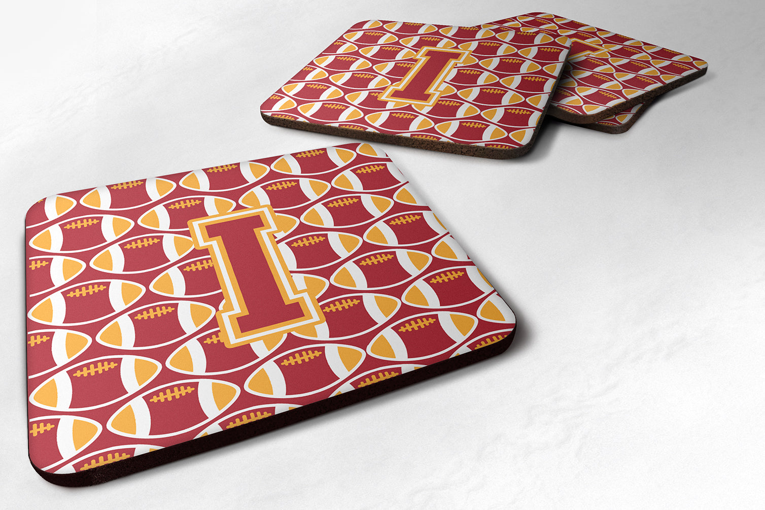 Letter I Football Cardinal and Gold Foam Coaster Set of 4 CJ1070-IFC - the-store.com