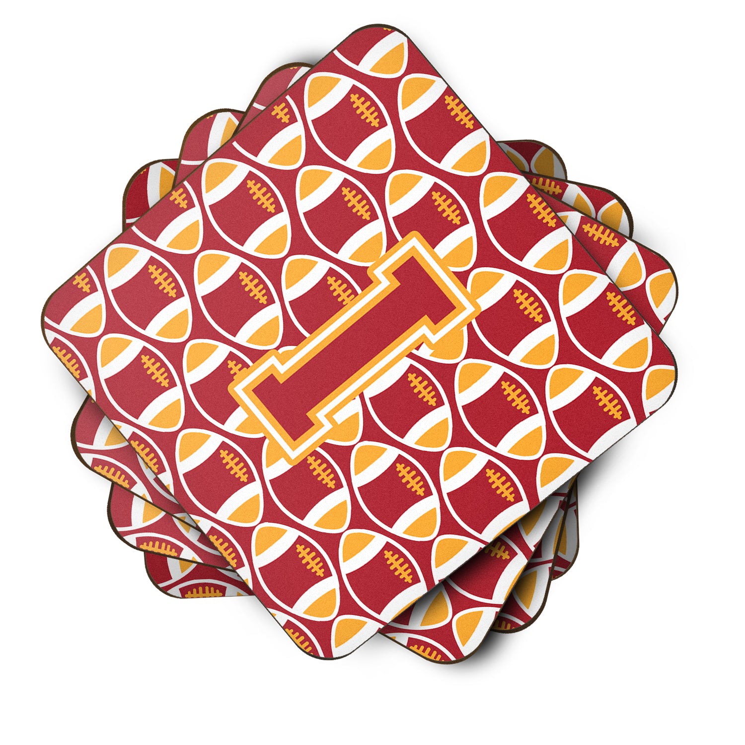 Letter I Football Cardinal and Gold Foam Coaster Set of 4 CJ1070-IFC - the-store.com