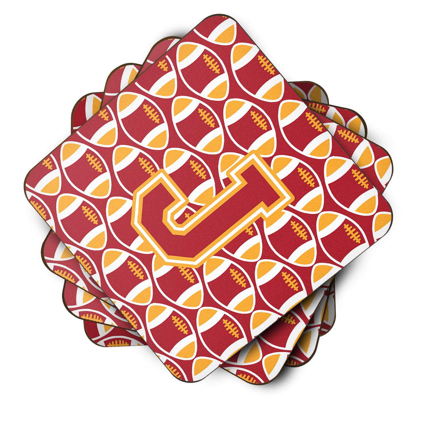 Letter J Football Cardinal and Gold Foam Coaster Set of 4 CJ1070-JFC - the-store.com