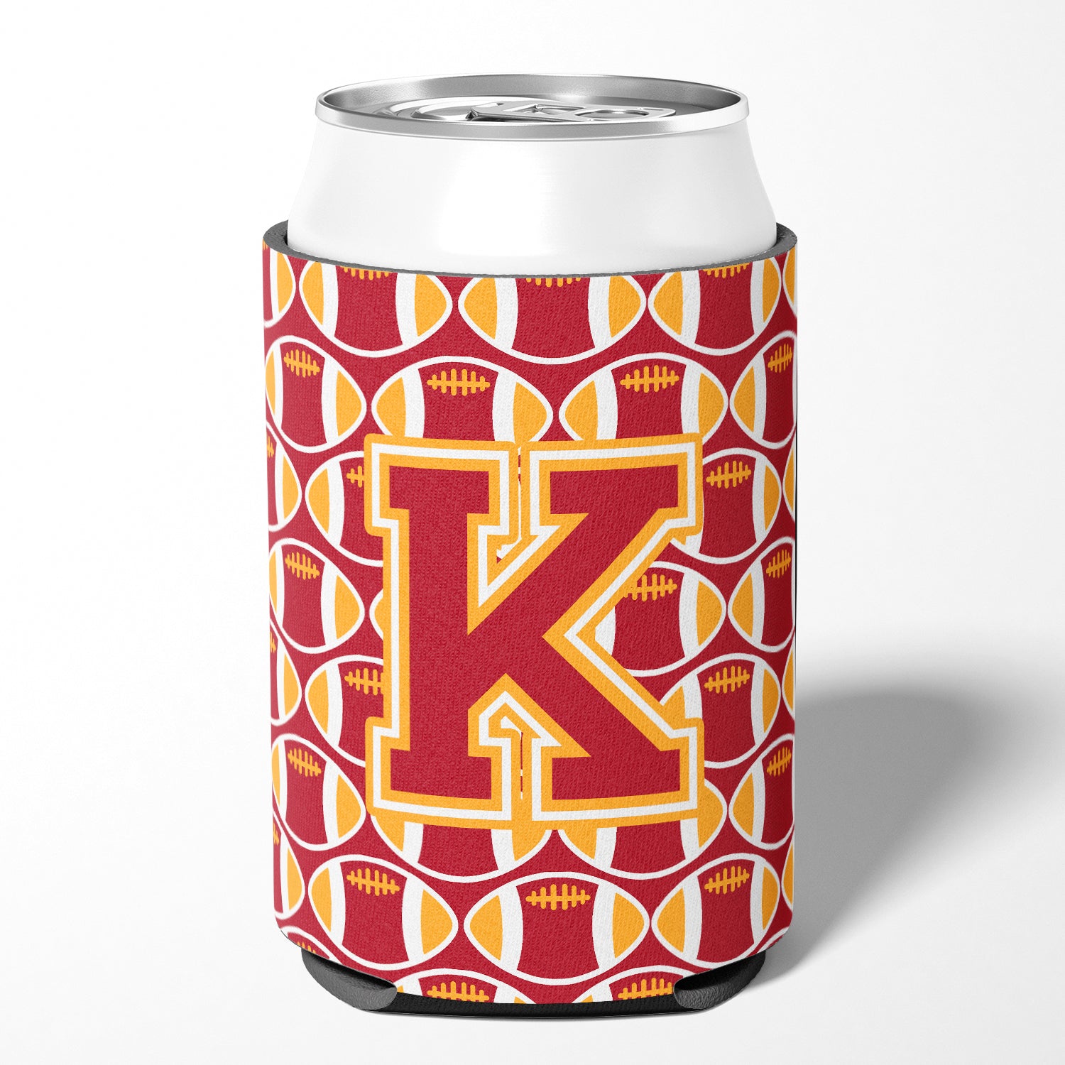 Letter K Football Cardinal and Gold Can or Bottle Hugger CJ1070-KCC.