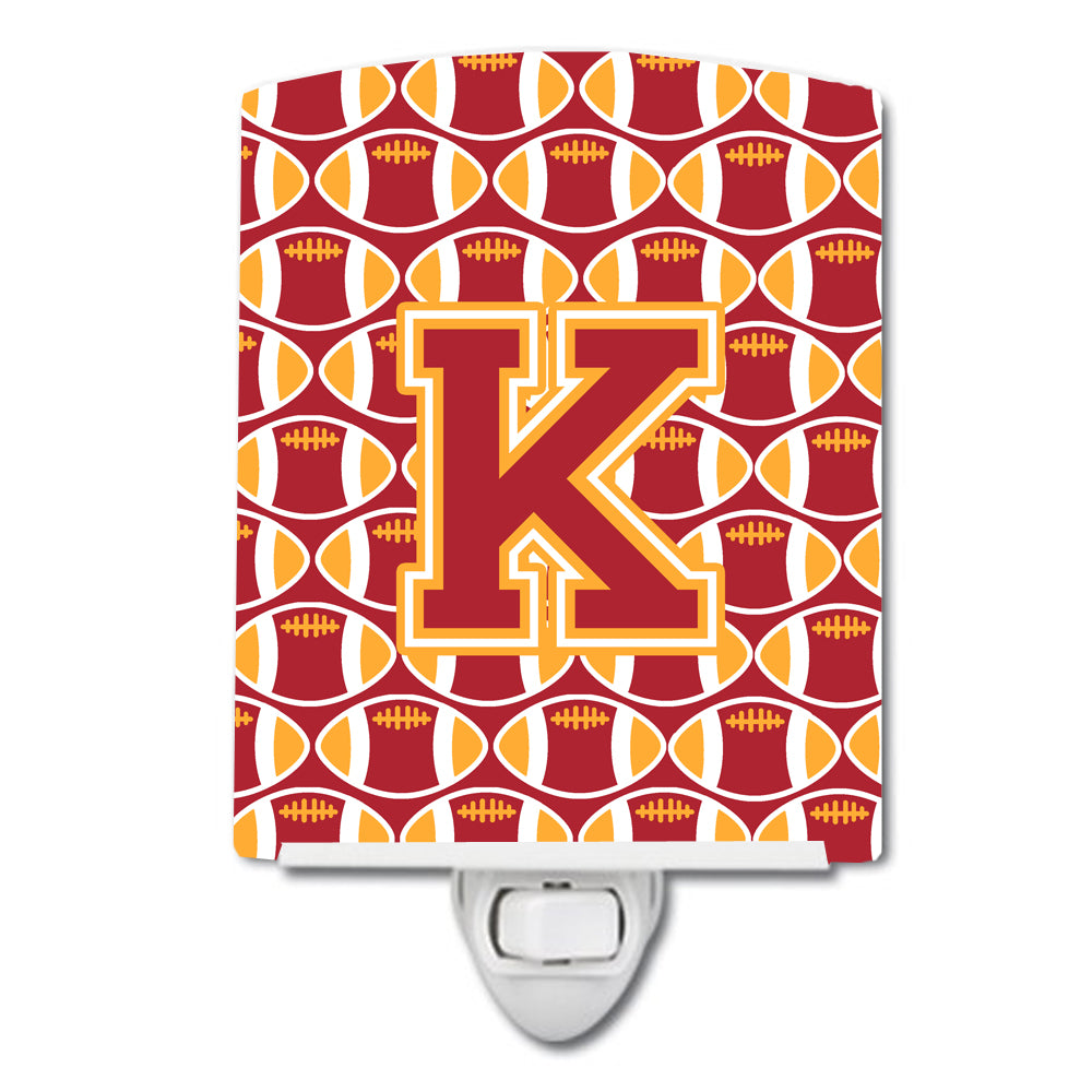 Letter K Football Cardinal and Gold Ceramic Night Light CJ1070-KCNL - the-store.com