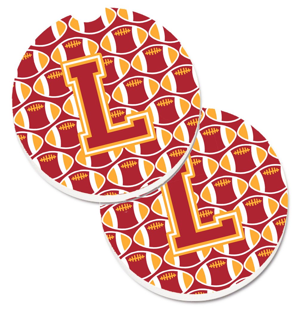 Letter L Football Cardinal and Gold Set of 2 Cup Holder Car Coasters CJ1070-LCARC by Caroline's Treasures