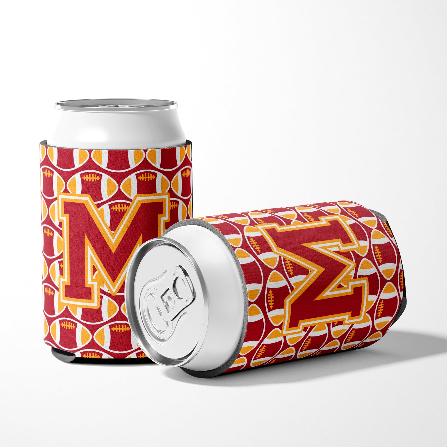 Letter M Football Cardinal and Gold Can or Bottle Hugger CJ1070-MCC.