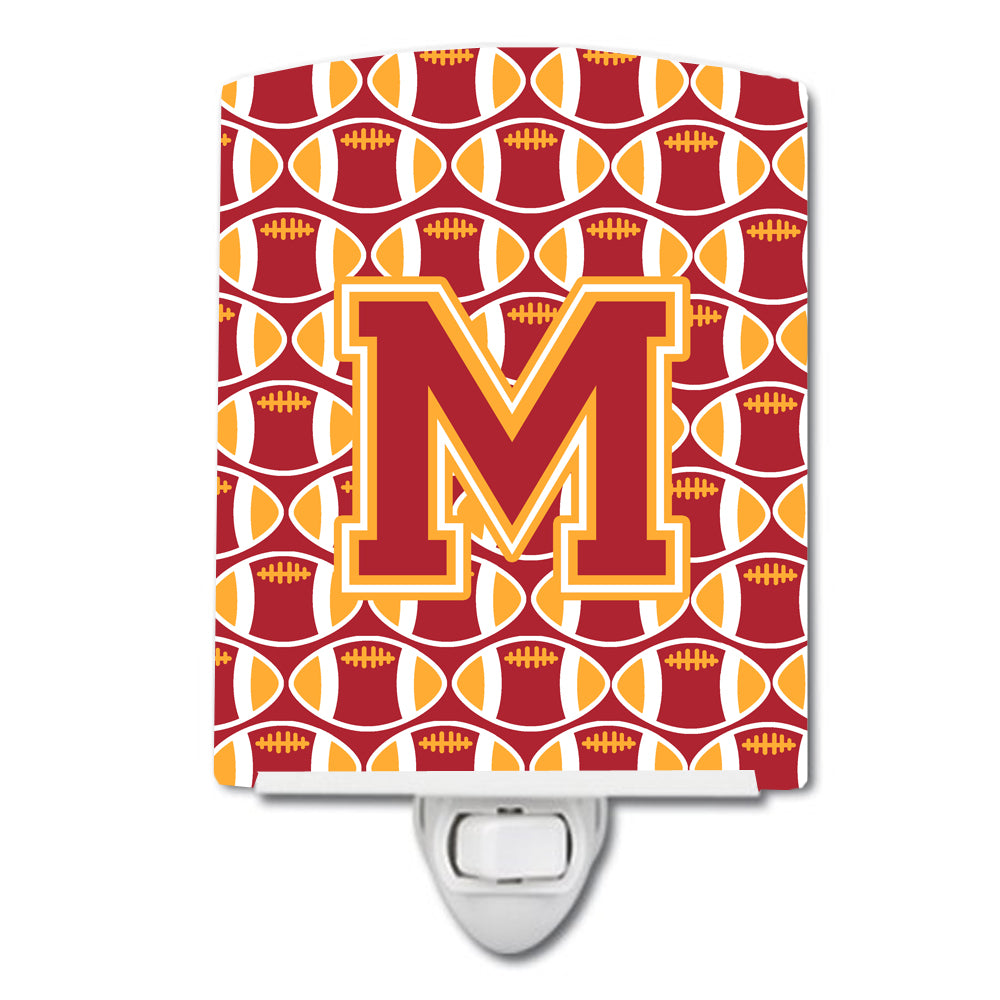 Letter M Football Cardinal and Gold Ceramic Night Light CJ1070-MCNL - the-store.com