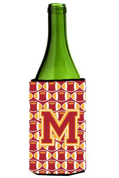 Letter M Football Cardinal and Gold Wine Bottle Beverage Insulator Hugger CJ1070-MLITERK by Caroline's Treasures