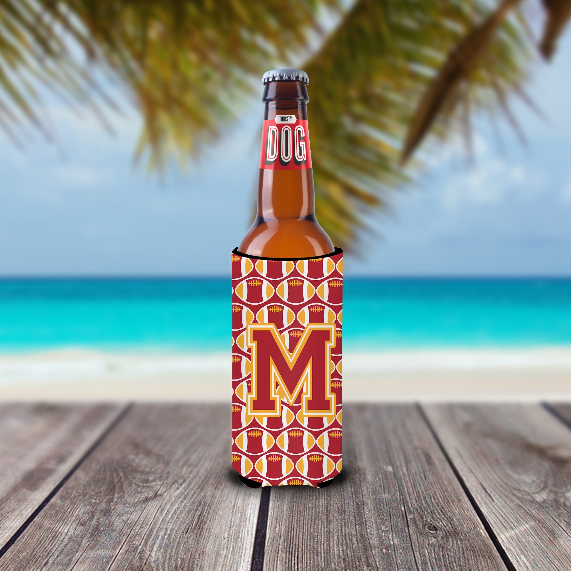 Letter M Football Cardinal and Gold Ultra Beverage Insulators for slim cans CJ1070-MMUK.