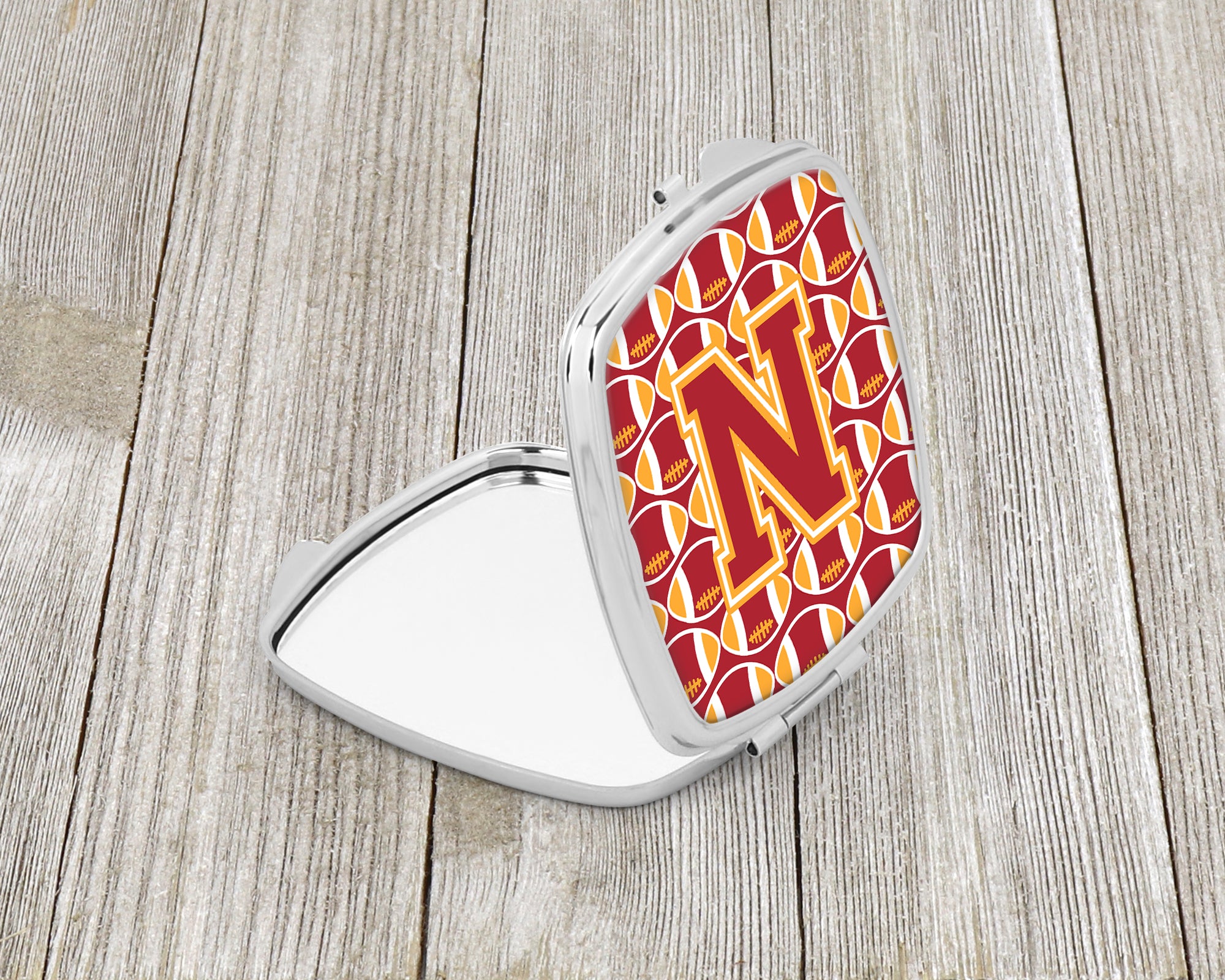 Letter N Football Cardinal and Gold Compact Mirror CJ1070-NSCM  the-store.com.
