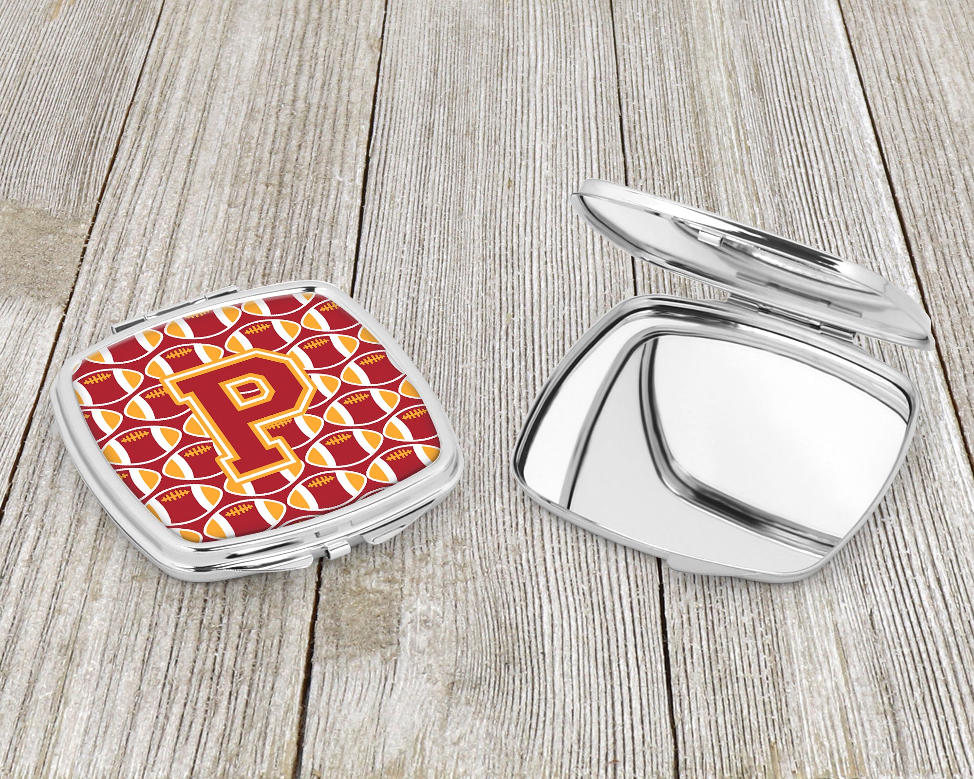 Letter P Football Cardinal and Gold Compact Mirror CJ1070-PSCM  the-store.com.