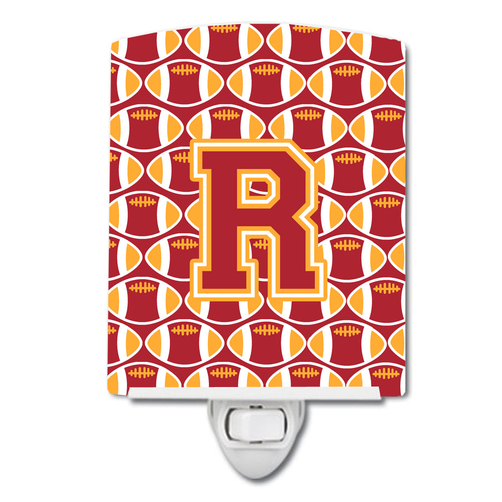 Letter R Football Cardinal and Gold Ceramic Night Light CJ1070-RCNL - the-store.com