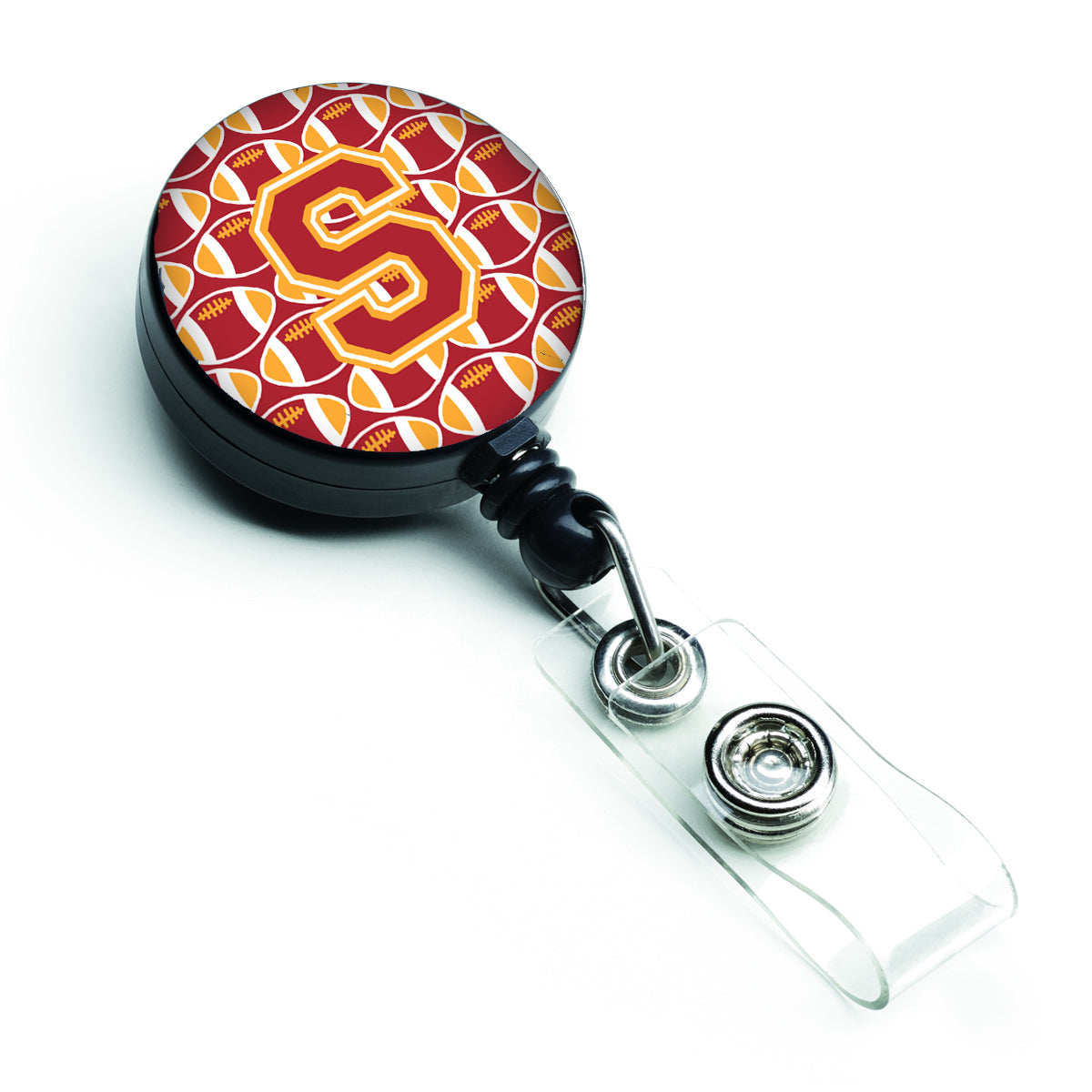 Letter S Football Cardinal and Gold Retractable Badge Reel CJ1070-SBR.