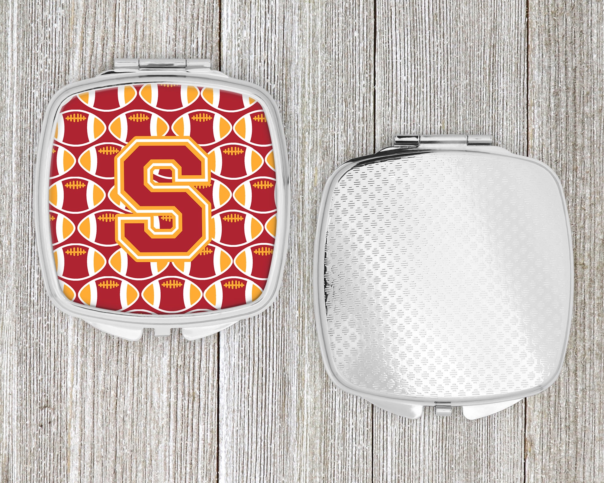 Letter S Football Cardinal and Gold Compact Mirror CJ1070-SSCM  the-store.com.