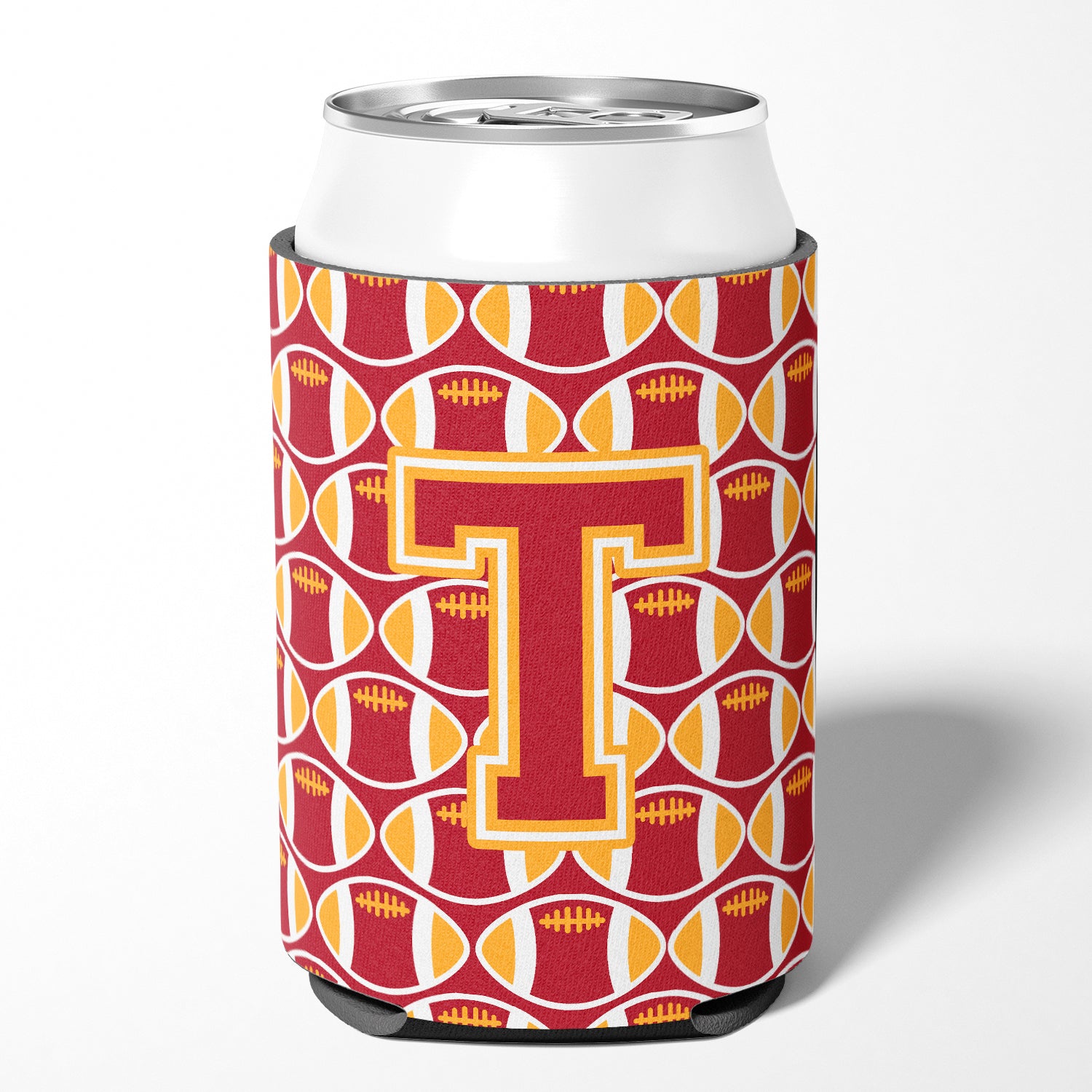 Letter T Football Cardinal and Gold Can or Bottle Hugger CJ1070-TCC.