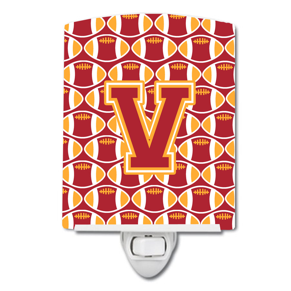 Letter V Football Cardinal and Gold Ceramic Night Light CJ1070-VCNL - the-store.com