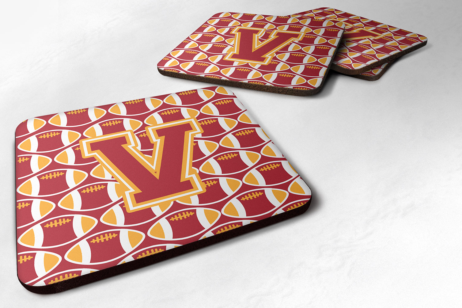 Letter V Football Cardinal and Gold Foam Coaster Set of 4 CJ1070-VFC - the-store.com