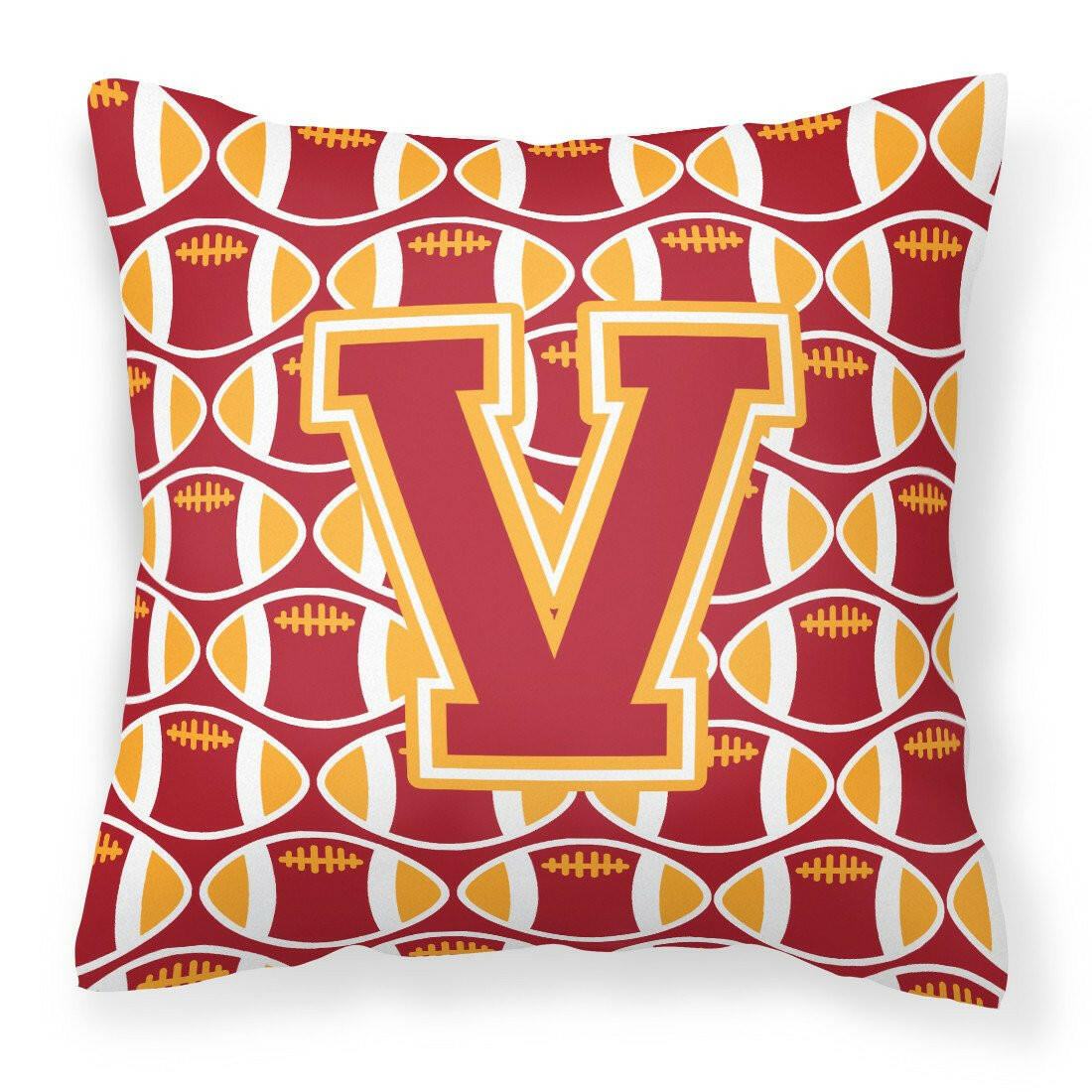 Letter V Football Cardinal and Gold Fabric Decorative Pillow CJ1070-VPW1414 by Caroline's Treasures