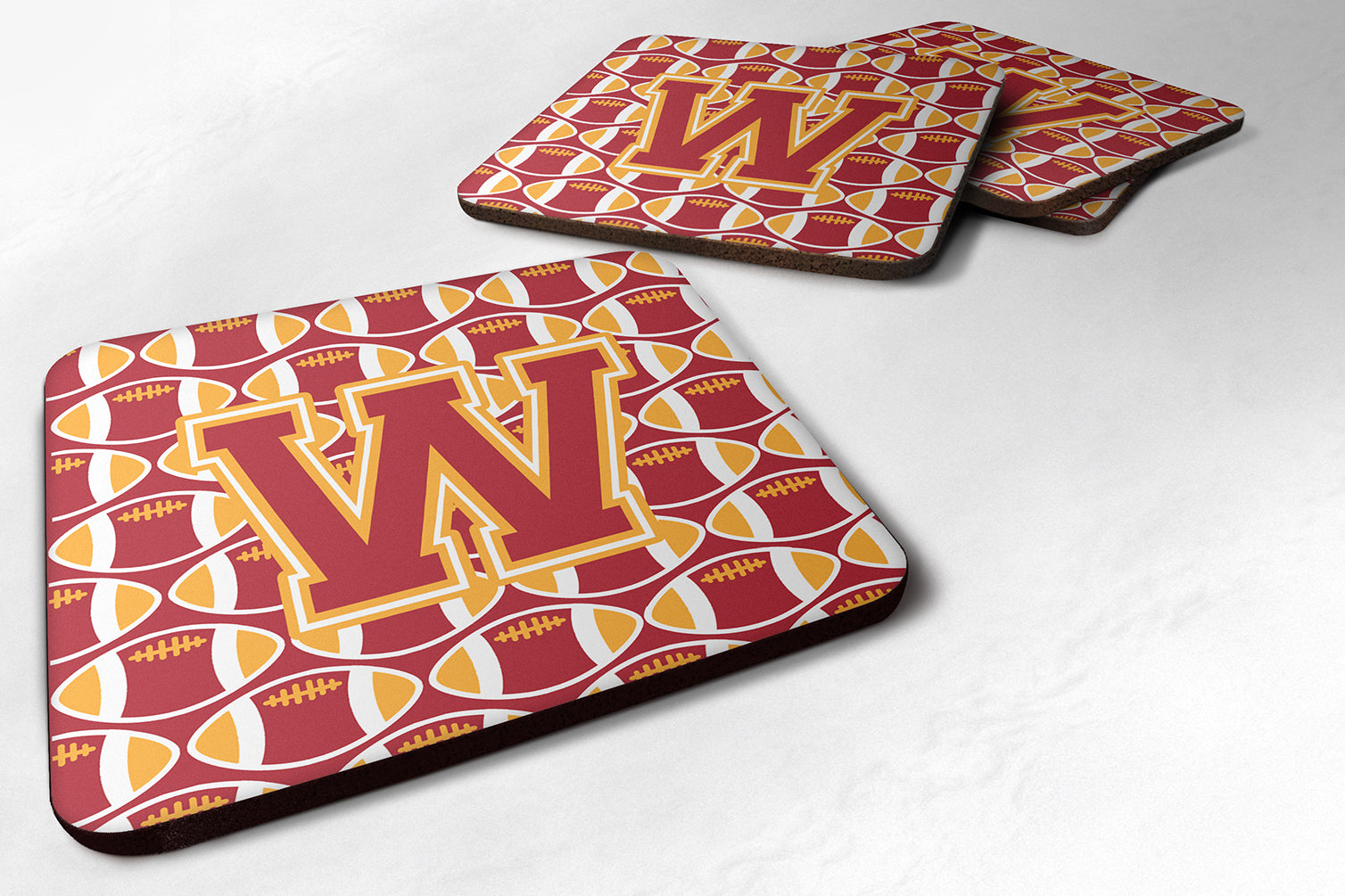 Letter W Football Cardinal and Gold Foam Coaster Set of 4 CJ1070-WFC - the-store.com