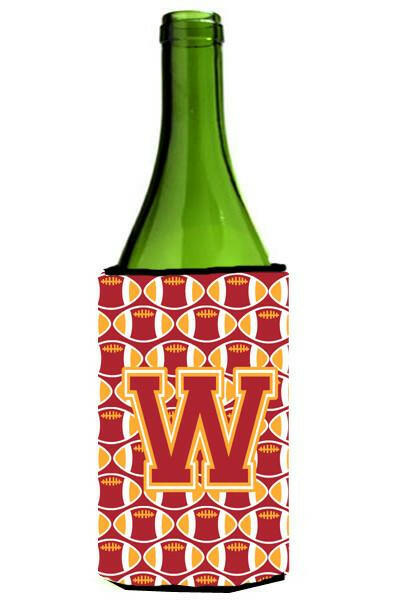 Letter W Football Cardinal and Gold Wine Bottle Beverage Insulator Hugger CJ1070-WLITERK by Caroline's Treasures