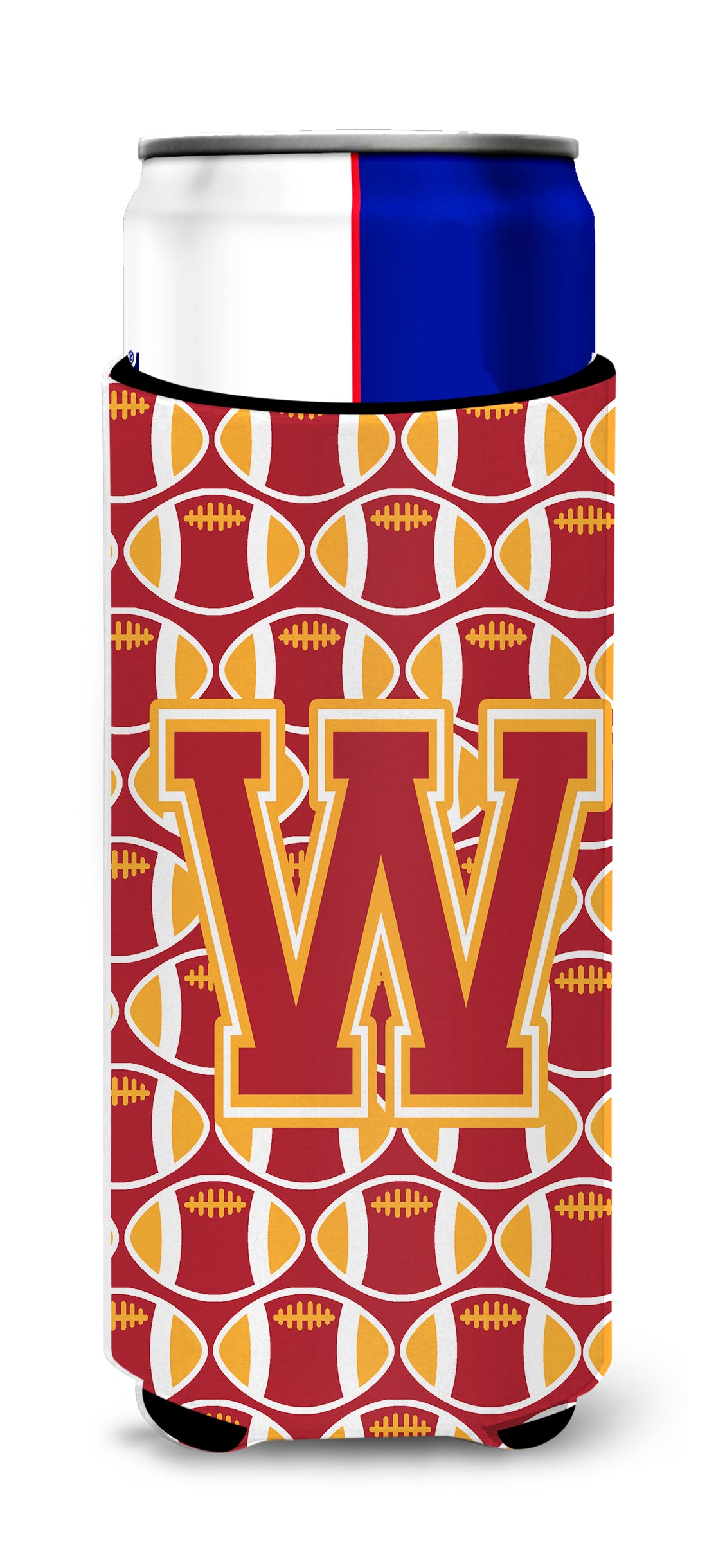 Letter W Football Cardinal and Gold Ultra Beverage Insulators for slim cans CJ1070-WMUK.