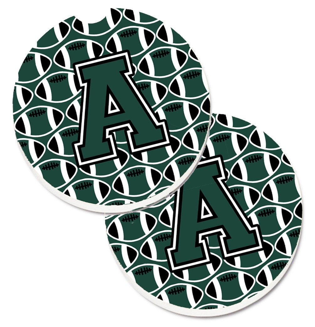 Letter A Football Green and White Set of 2 Cup Holder Car Coasters CJ1071-ACARC by Caroline's Treasures