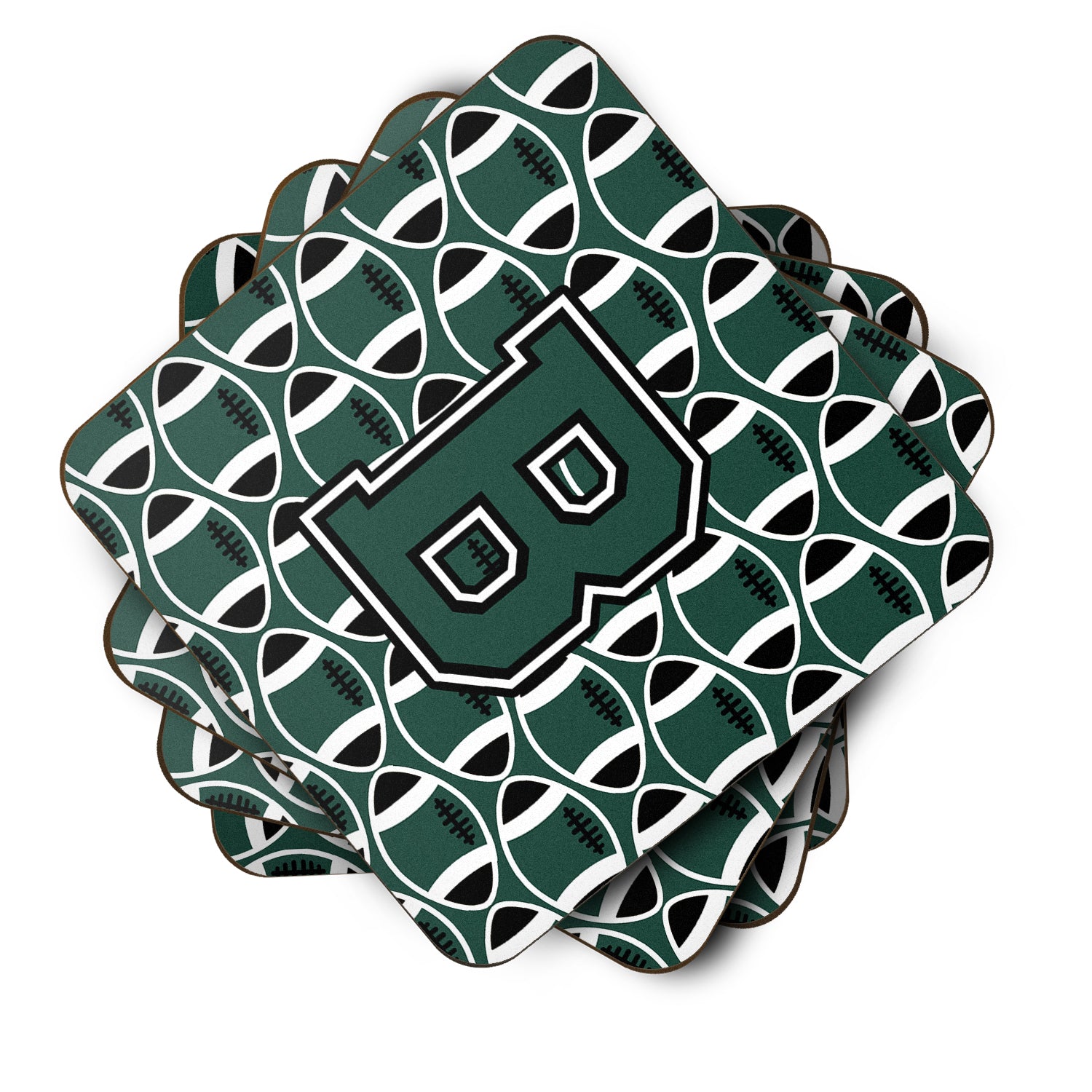 Letter B Football Green and White Foam Coaster Set of 4 CJ1071-BFC - the-store.com