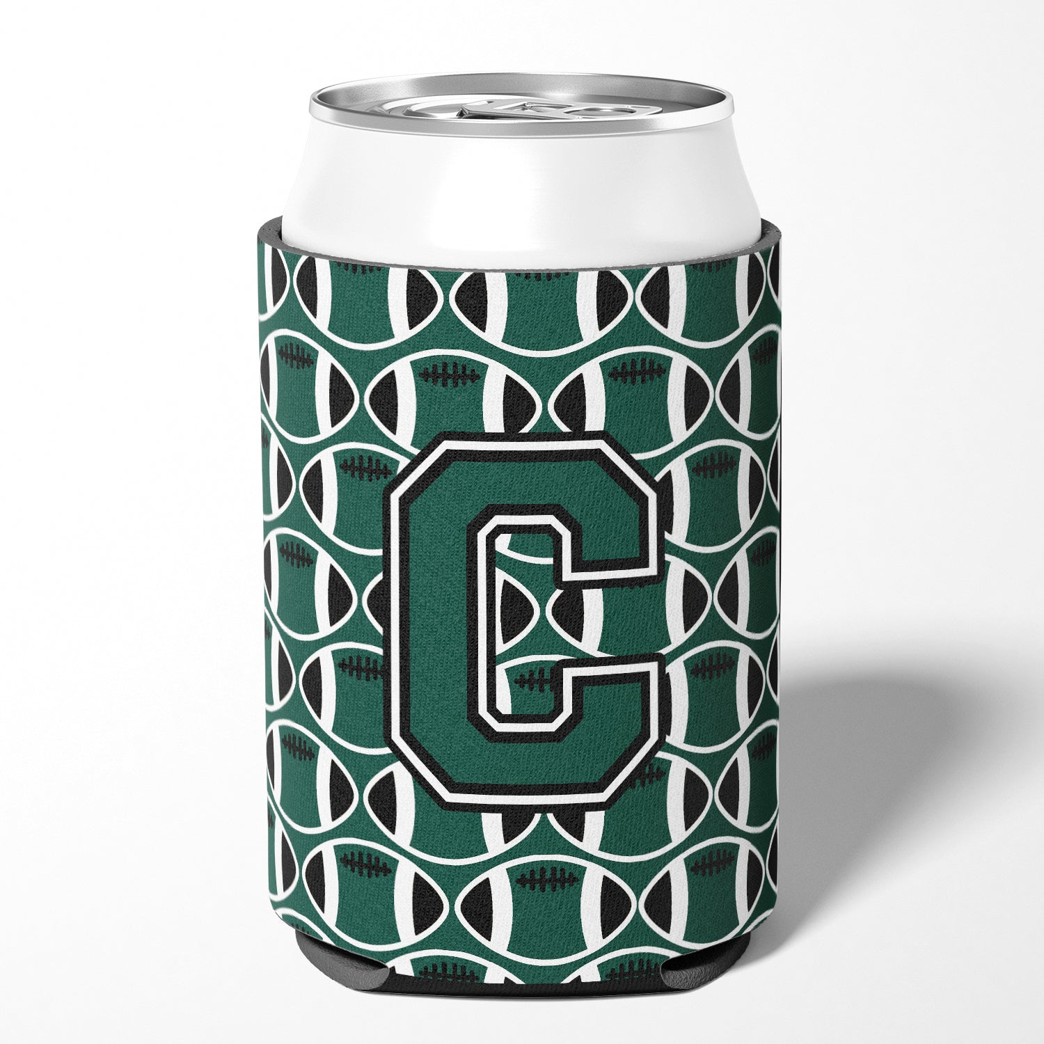 Letter C Football Green and White Can or Bottle Hugger CJ1071-CCC.