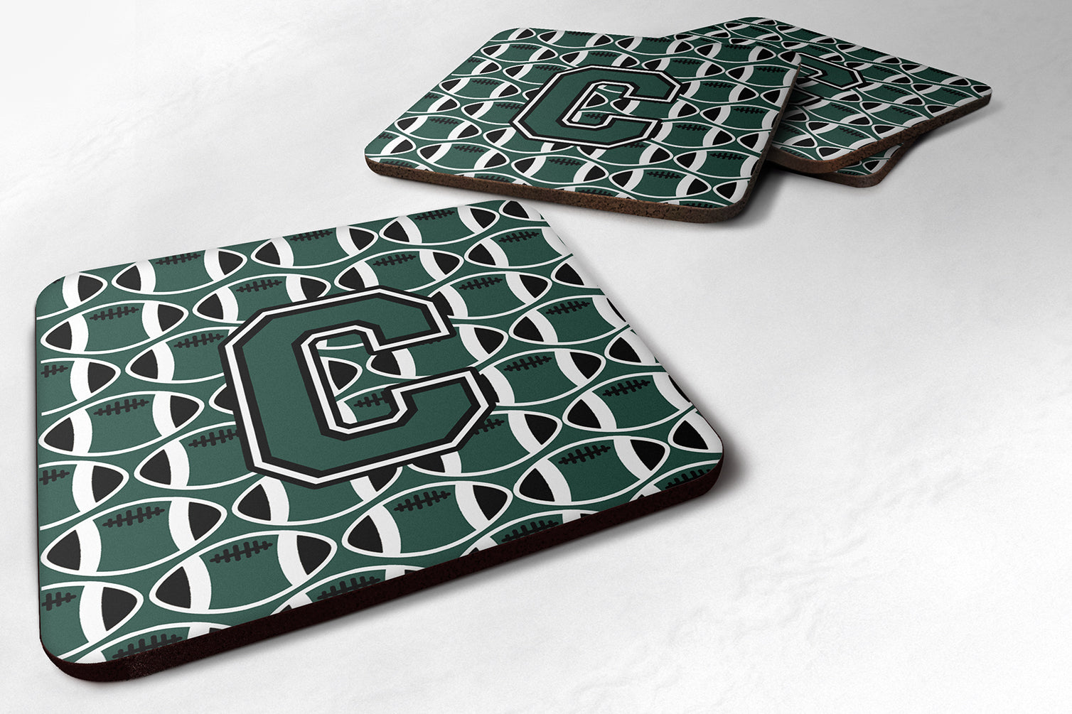 Letter C Football Green and White Foam Coaster Set of 4 CJ1071-CFC - the-store.com