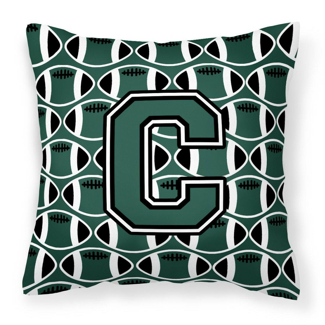 Letter C Football Green and White Fabric Decorative Pillow CJ1071-CPW1414 by Caroline's Treasures