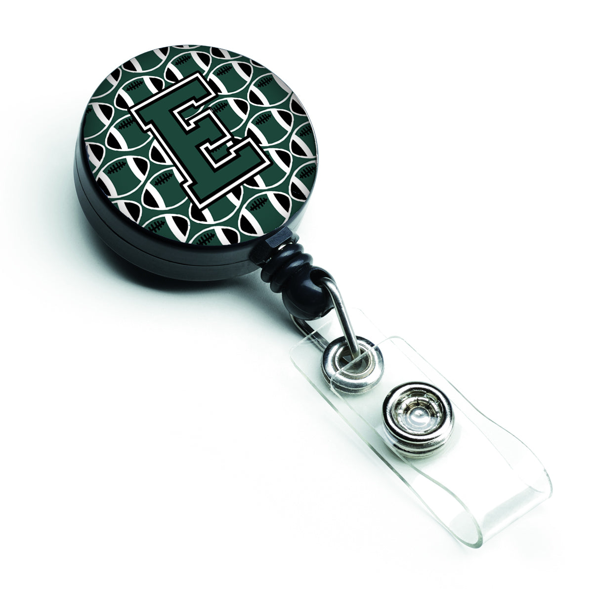 Letter E Football Green and White Retractable Badge Reel CJ1071-EBR.